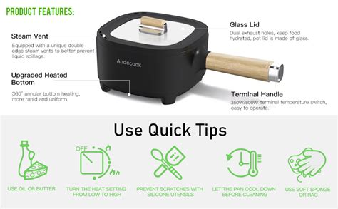 Audecook Electric Hot Pot 2L Cermic Glaze Non Stick Frying Pan