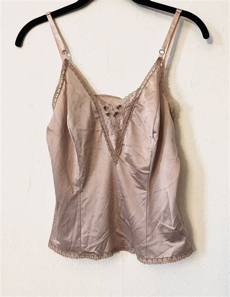 Gorgeous Vtg Satin Sheer Lace Nude Camisole Slip T Gem