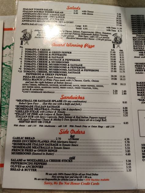 Menu at Luigi's Restaurant, Akron