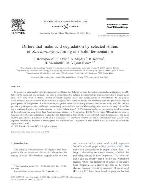 Pdf Differential Malic Acid Degradation By Selected Strains Of