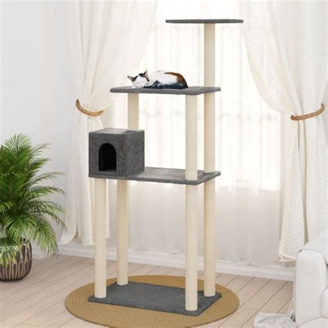 PAL Arbre à chat avec griffoirs en sisal Gris foncé 147 cm VBESTLIFE1