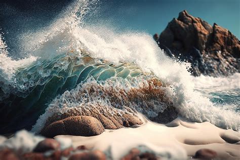 Premium Ai Image Foamy Waves Crashing Into The Rocky Coast On A