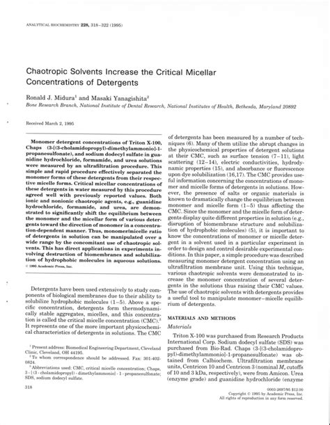 (PDF) Chaotropic Solvents Increase the Critical Micellar Concentrations ...