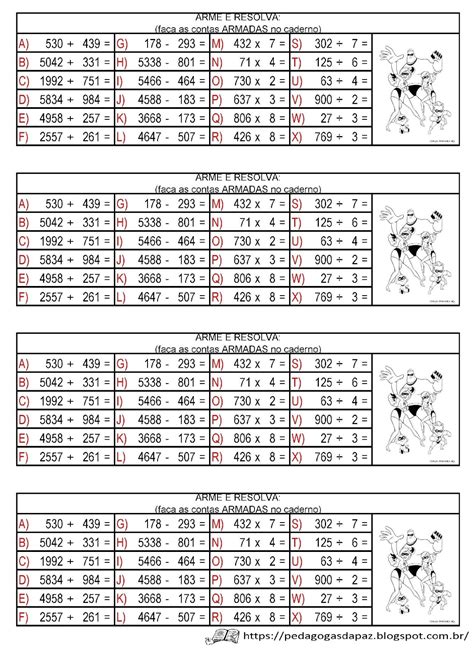 Pedagogas Da Paz Continhas De Arme E Efetue Continha 4 OperaÇÕes 4º Ano 5ºano
