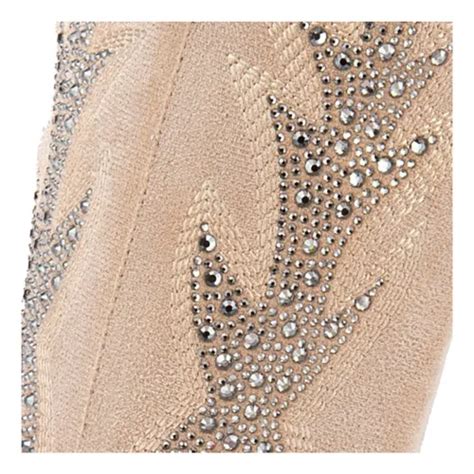 Bota Vaquera Thalia Con Pedrería Nude Tacón 8cm Msi Meses sin interés