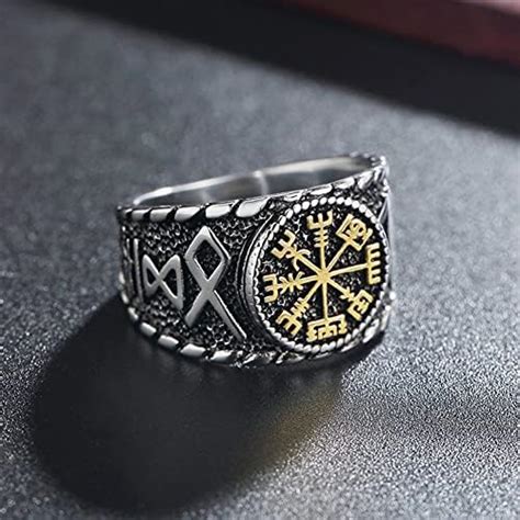 Dfwy Herren Edelstahl Viking Vegvisir Kompass Rune Ring Nordic Runic