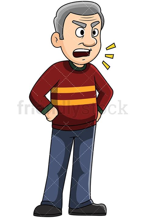 Angry Mature Man Talking Vector Cartoon Clipart - FriendlyStock