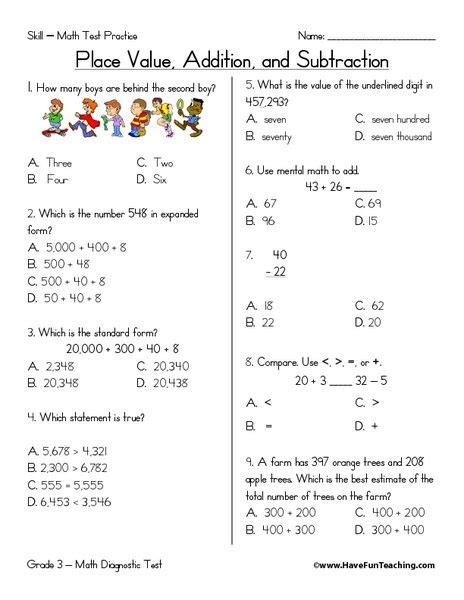 Place Value Addition And Subtraction Worksheet For Grade Students