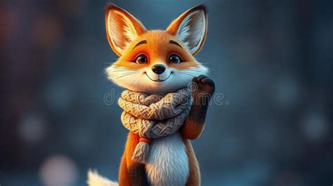 Friendly Wolf With A Cute Scarf In A Whimsical Cartoon Illustration