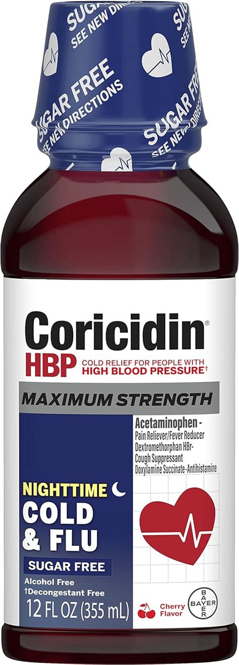 Amazon.com: Coricidin, HBP Maximum Strength Cold & Flu Night Sugar Free ...