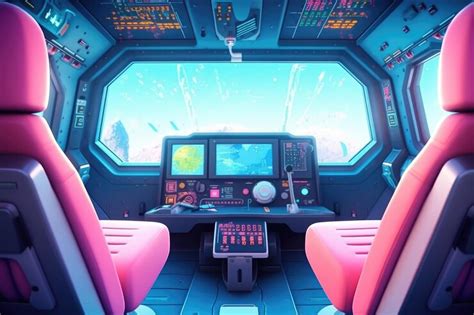 Premium AI Image | Colorful Cartoon Illustration of Spaceship Cockpit