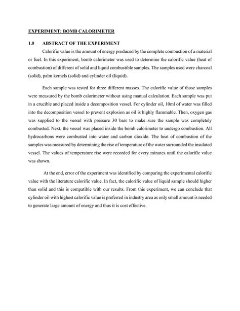 Experiment: Bomb Calorimeter | EKC 394 - Chemical Engineering Laboratory II - USM | Thinkswap