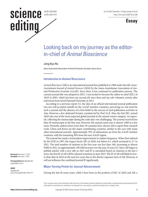 Pdf Looking Back On My Journey As The Editor In Chief Of Animal