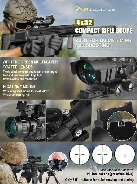 Cvlife X Tactical Rifle Scope Red Green Blue Illuminated Reticle