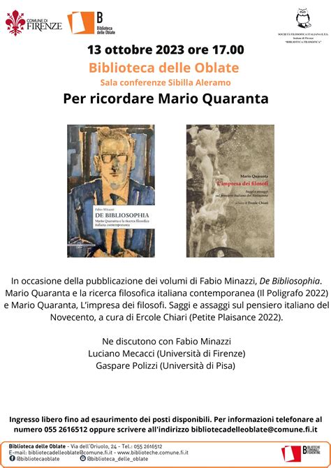 Per ricordare Mario Quaranta Società Filosofica Italiana Firenze