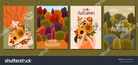 Collection Autumn Cards Vector Illustration Beautiful Stock Vector (Royalty Free) 1496596898