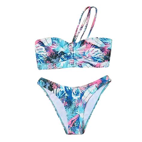 2021 New High Waist Bikini Women Swimsuit Fashion Women Bikini Single Shoulder Printing Split