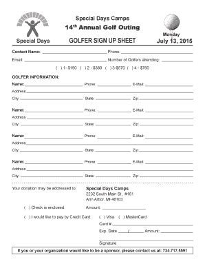 Fillable Online Golfer Sign Up Sheet Fax Email Print Pdffiller