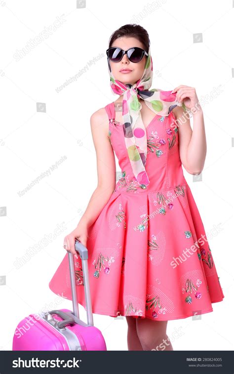Sexy Brunette Style Pin Up Posing Pink Stock Photo Shutterstock
