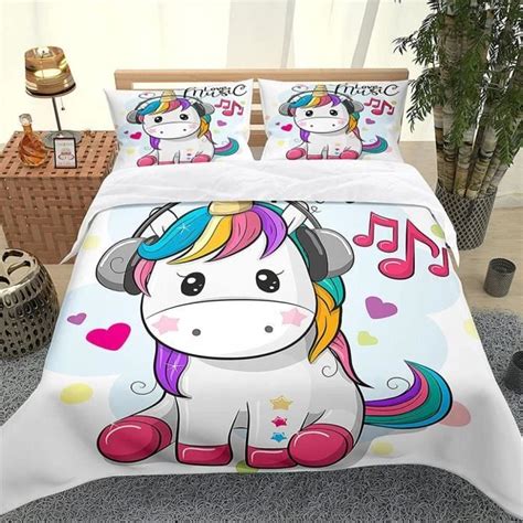 Housse Couette Imprim E D Licorne De Dessin Anim Parure De Lit En