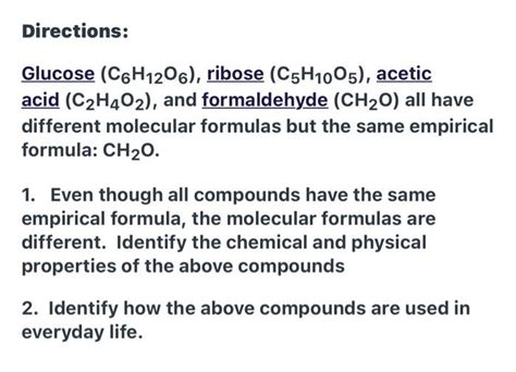 Solved Directions: Glucose (C6H1206), ribose (C5H1005), | Chegg.com