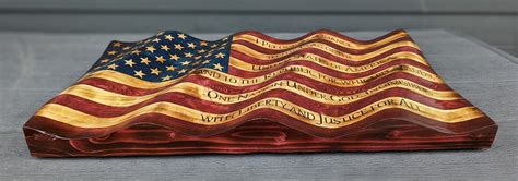 Wavy Wooden Flag With Pledge Of Allegiance Etsy