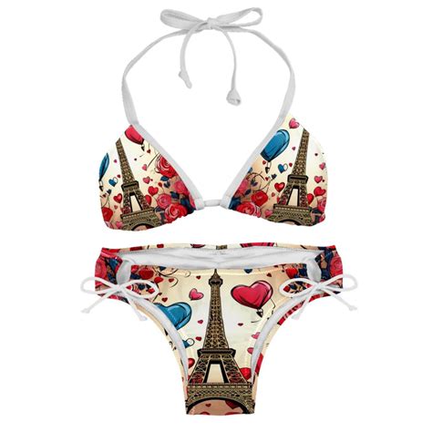 Eiffel Tower Valentine S Day Swim Wear Bikini Set With Detachable