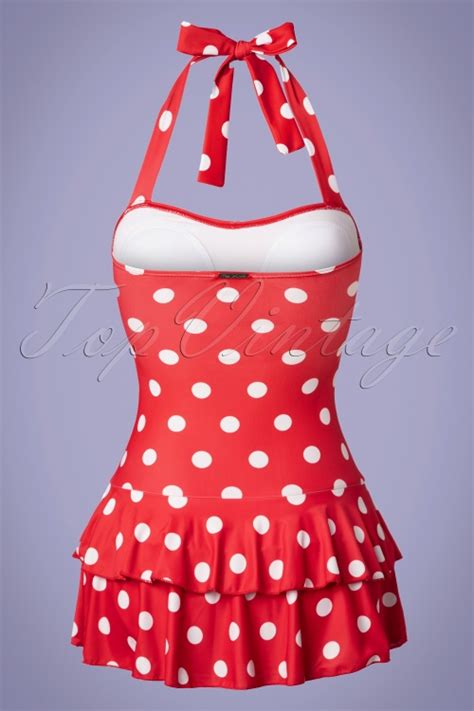 Pussy Deluxe S Classic Polkadot Halter Swimsuit In Red And White