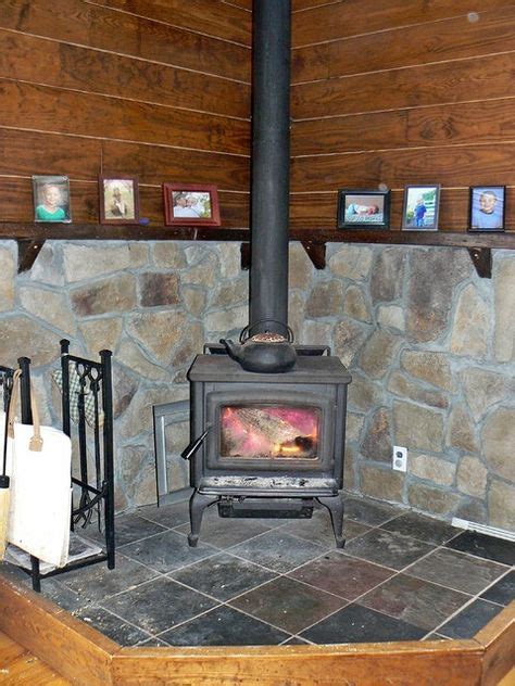 Wood Stove Backsplash Wood Stove Stone Surrounding And Mantle Farmhouse