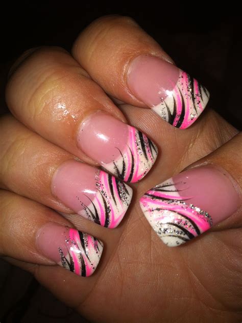 Pink And Black Nail Design Pink Nail Designs Pink Nails Hot Pink Nails