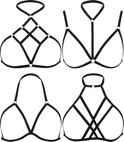 Buy Pieces Women Harness Strappy Hollow Out Cross Elastic Cage Bra Cupless Bra Body Lingerie