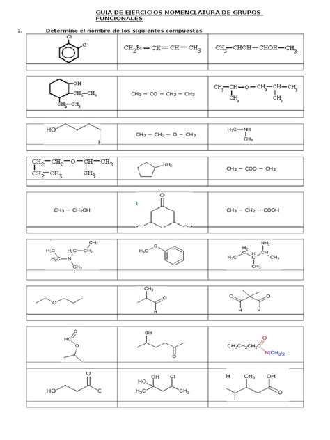 Guia De Ejercicios Grupos Funcionales 6 Pdf Química Orgánica Química