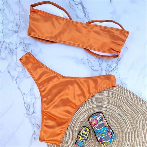 Conjunto De Bikini Acolchado Con Hombros Descubiertos Para Mujer Traje De Ba O El Stico De