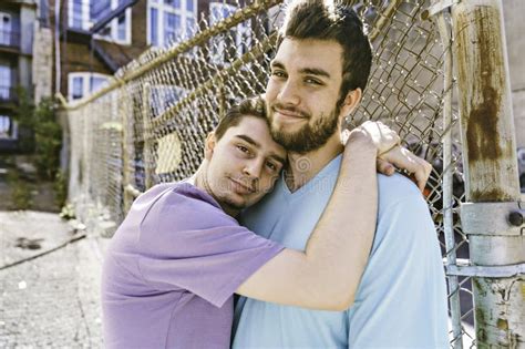 Gay Couple Having Fun On City Street Stock Photo Image Of Relaxing