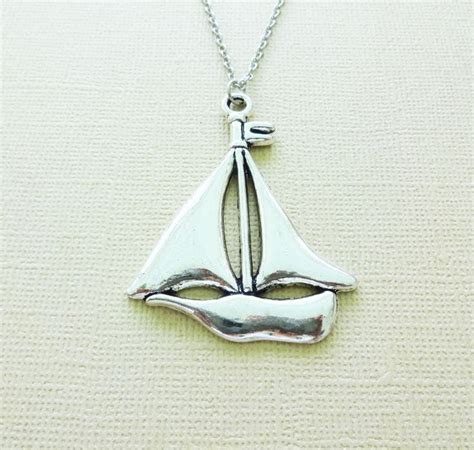 Sailboat Necklace, Large Boat Necklace, Ship Necklace, Nautical Jewelry, Navigation, Trip, Cru ...