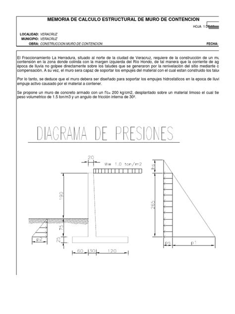 Memoria De Calculo Estructural De Muro De Contencion Elementos Arquitectónicos Materiales