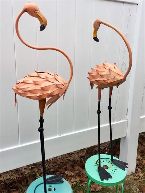 Pink Flamingo Lawn Ornament Standing Yard Art Garden Metal 41 Tall Pair New Summerfieldterrace