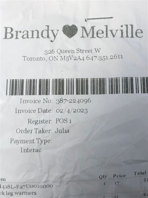 Brandy Melville Receipt Brandy Melville Toronto Queen Street West