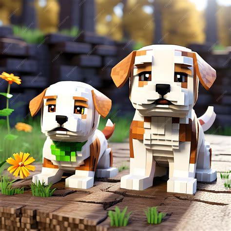 Cachorros Minecraft Biomas - Cachorros com texturas de estilo Minecraft em blocos Cães de superfície ...