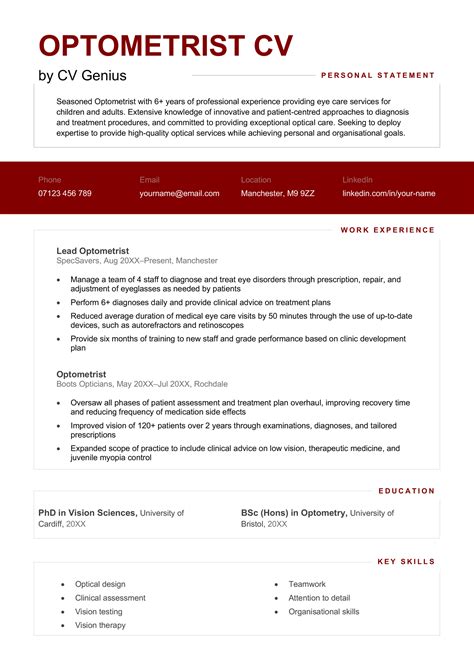 Optometrist CV - Examples, UK Template, & Writing Guide
