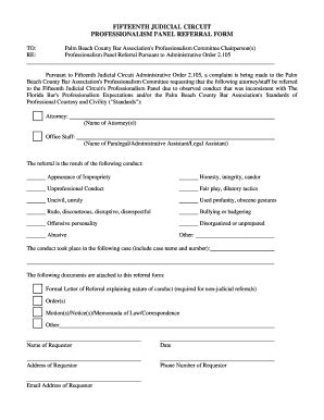 Fillable Online Palmbeachbar Professionalism Panel Referral Form