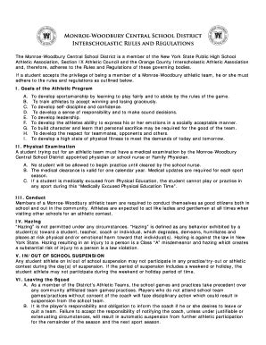 Fillable Online Interscholastic Rules And Regulations Agreement