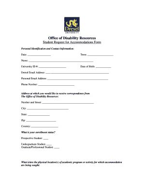 Fillable Online Drexel Request For Accommodations Form Pdf Drexel