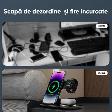 Incarcator Wireless Portabil 3 In 1 Elindor®, 15W Qi Fast Charger