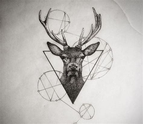 Dotwork Deer Portrait With Geometric Drawings Tattoo Design Tattooimages