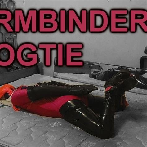 Self Bondage Armbinder Hogtie In Pvc Catsuit And Lycra Bodysuit With Chastity Belt And Dildo