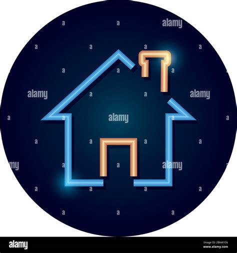 House Shape Icon Over White Background Neon Style Vector Illustration