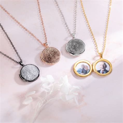 Personalized Fingerprint Locket Necklace With Photo Custom Engraved