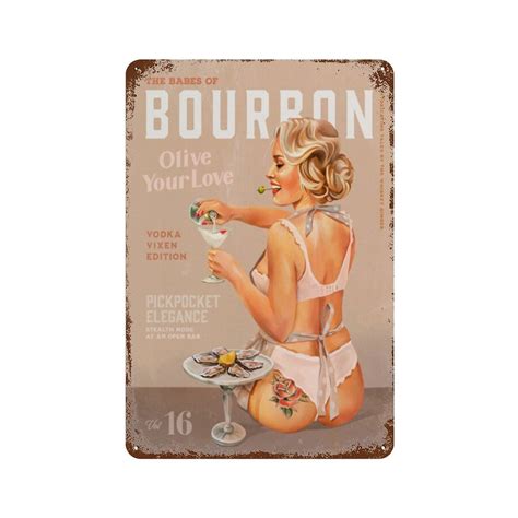 The Babes Of Bourbon Vodka Edition Sexy Vintage Pinup Girl In Lingerie Martini Cocktail Art