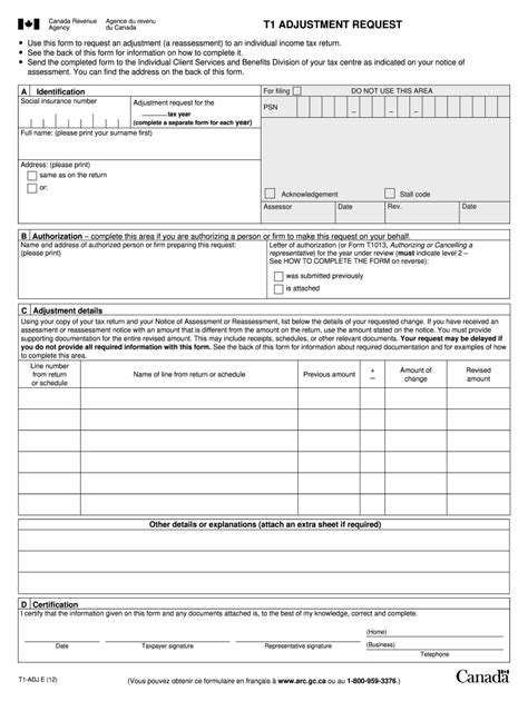 Canada T1 Adj E 2012 Fill And Sign Printable Template Online Us